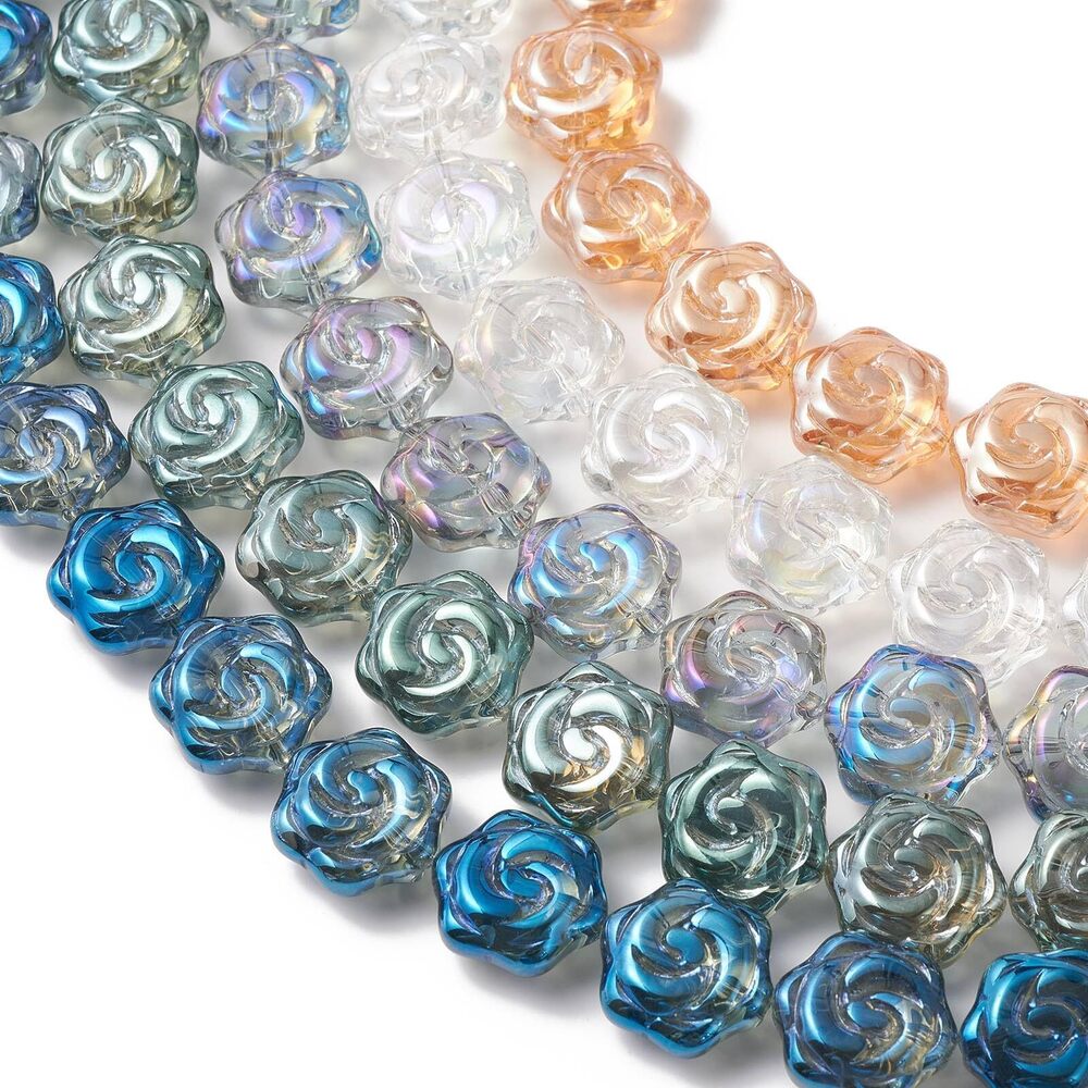 8127 200 Pcs Flower Glass Beads Colorful Electroplate Flat Hexagonal Glass